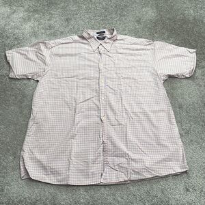 Charter Club Button Down Shirt Men XXL Blue Nude Plaid Check Short Sleeve Cotton